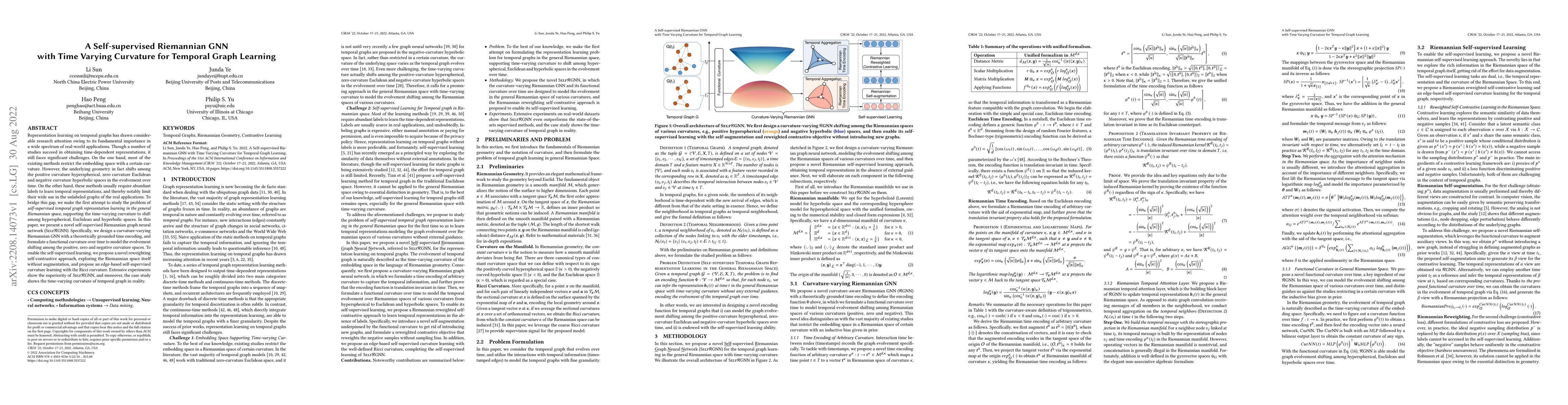 Thumbnail for A Self-supervised Riemannian GNN with Time Varying Curvature for
  Temporal Graph Learning