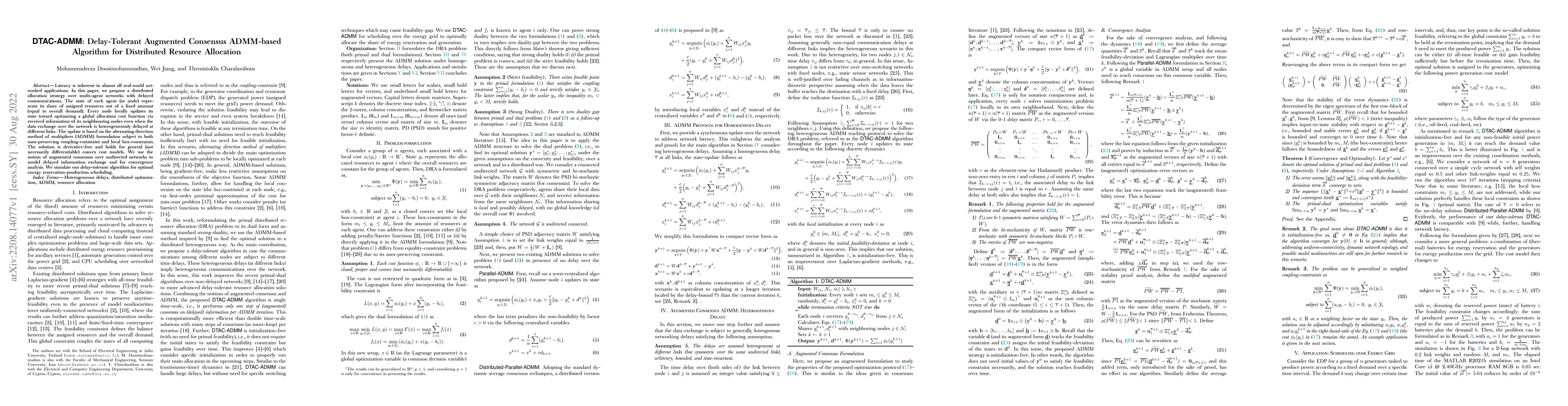Thumbnail for DTAC-ADMM: Delay-Tolerant Augmented Consensus ADMM-based Algorithm for
  Distributed Resource Allocation