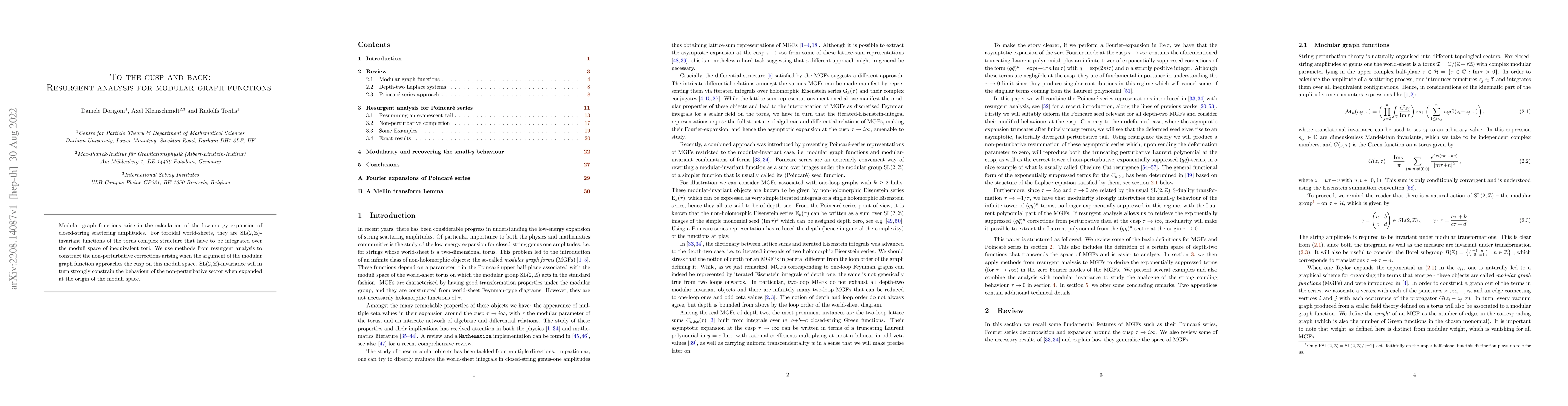 Thumbnail for To the cusp and back: Resurgent analysis for modular graph functions