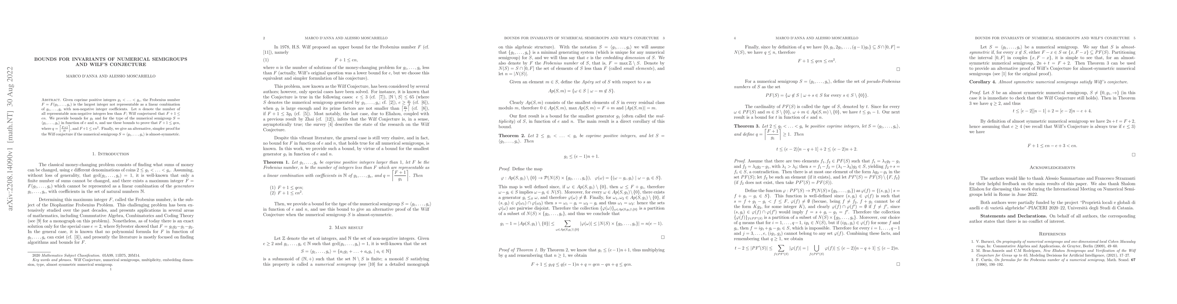 Thumbnail for Bounds for invariants of numerical semigroups and Wilf's Conjecture