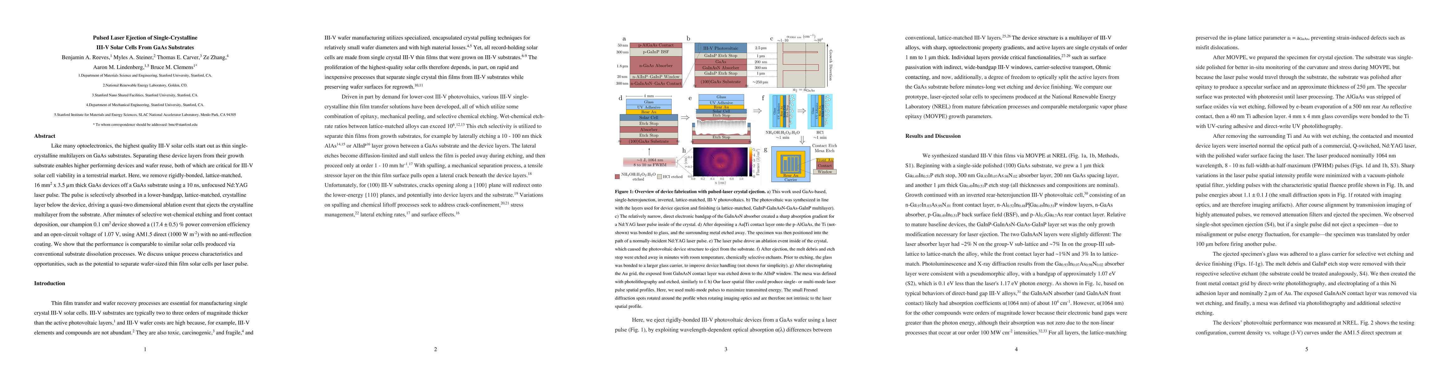 Thumbnail for Pulsed Laser Ejection of Single-Crystalline III-V Solar Cells From GaAs
  Substrates