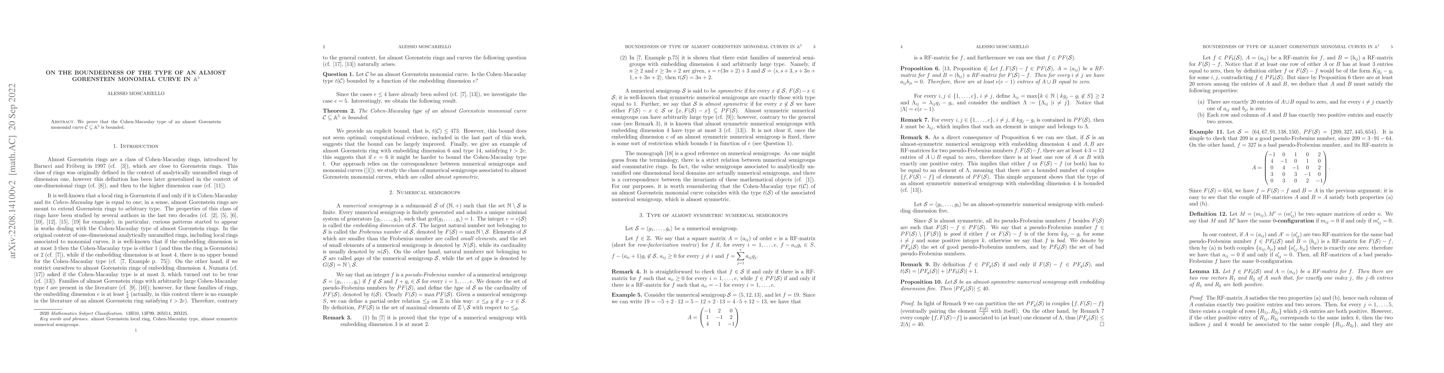 Thumbnail for On the boundedness of the type of an almost Gorenstein monomial curve in
  $\mathbb{A}^5$