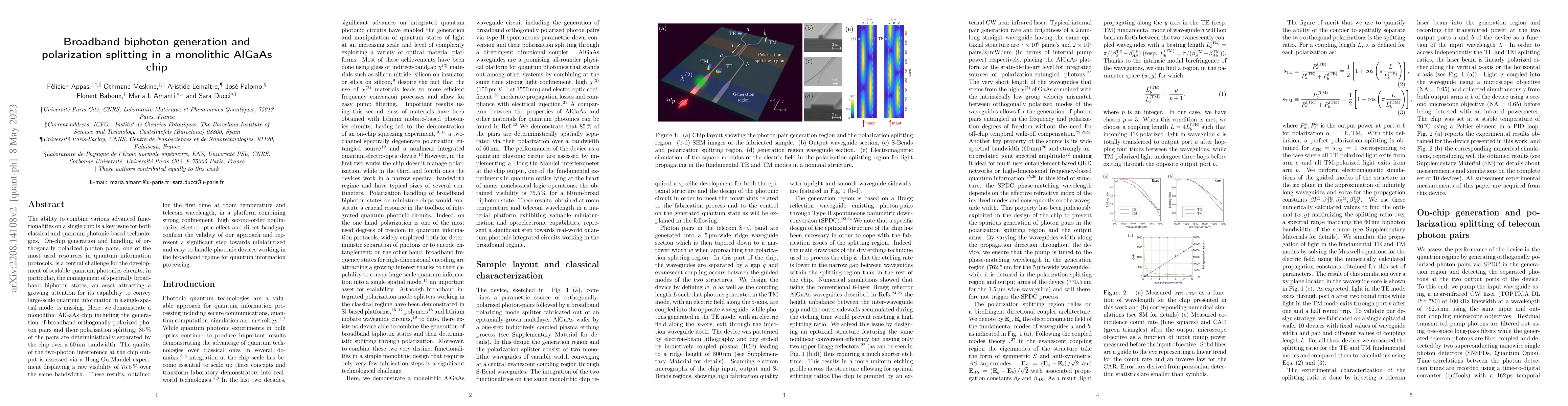 Thumbnail for Broadband biphoton generation and polarization splitting in a monolithic
  AlGaAs chip