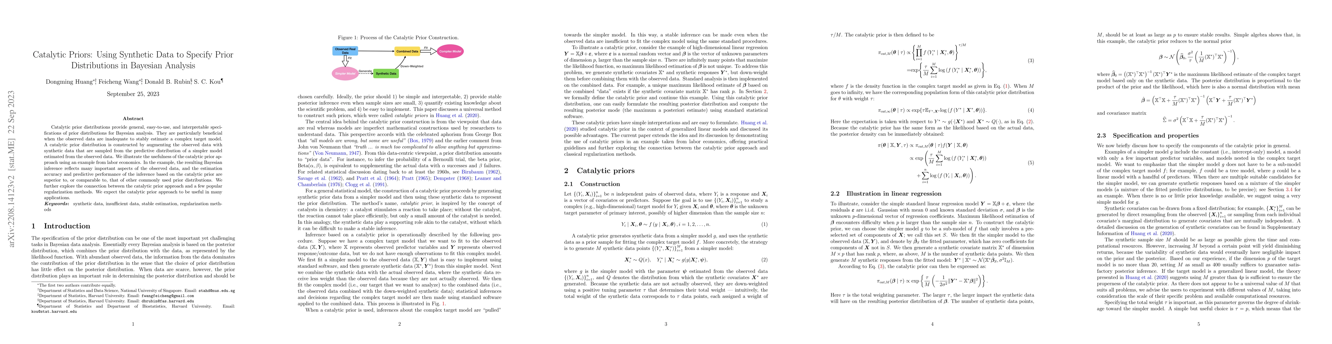 Thumbnail for Catalytic Priors: Using Synthetic Data to Specify Prior Distributions in
  Bayesian Analysis