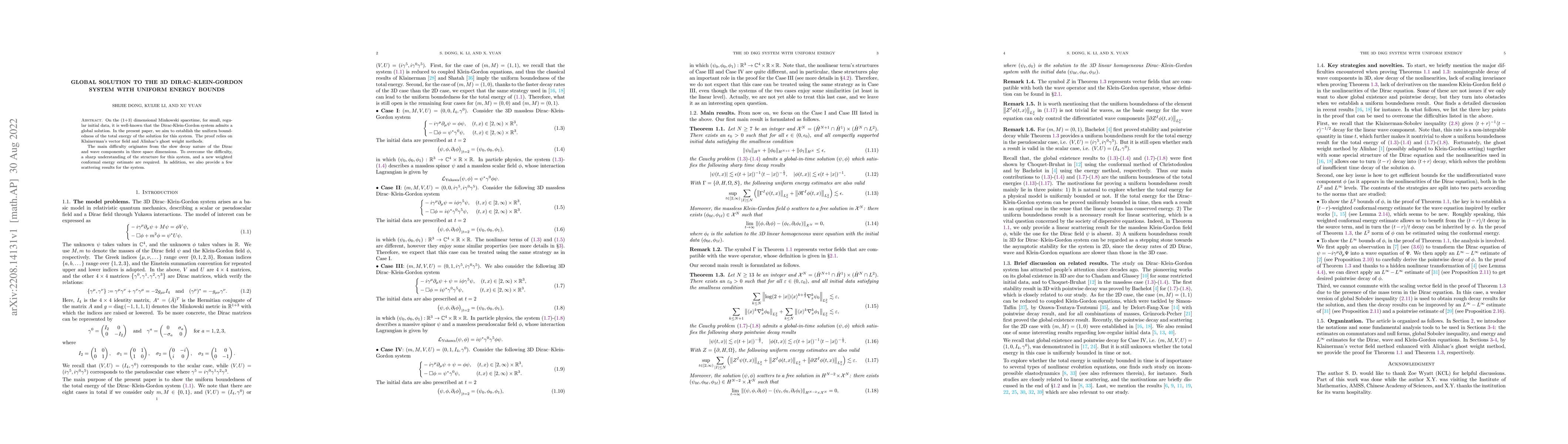 Thumbnail for Global solution to the 3D Dirac--Klein-Gordon system with uniform energy
  bounds
