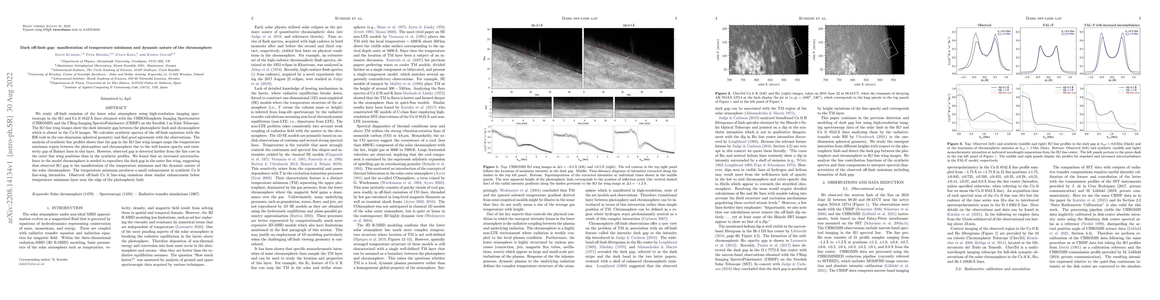 Thumbnail for Dark off-limb gap: manifestation of temperature minimum and dynamic
  nature of the chromosphere