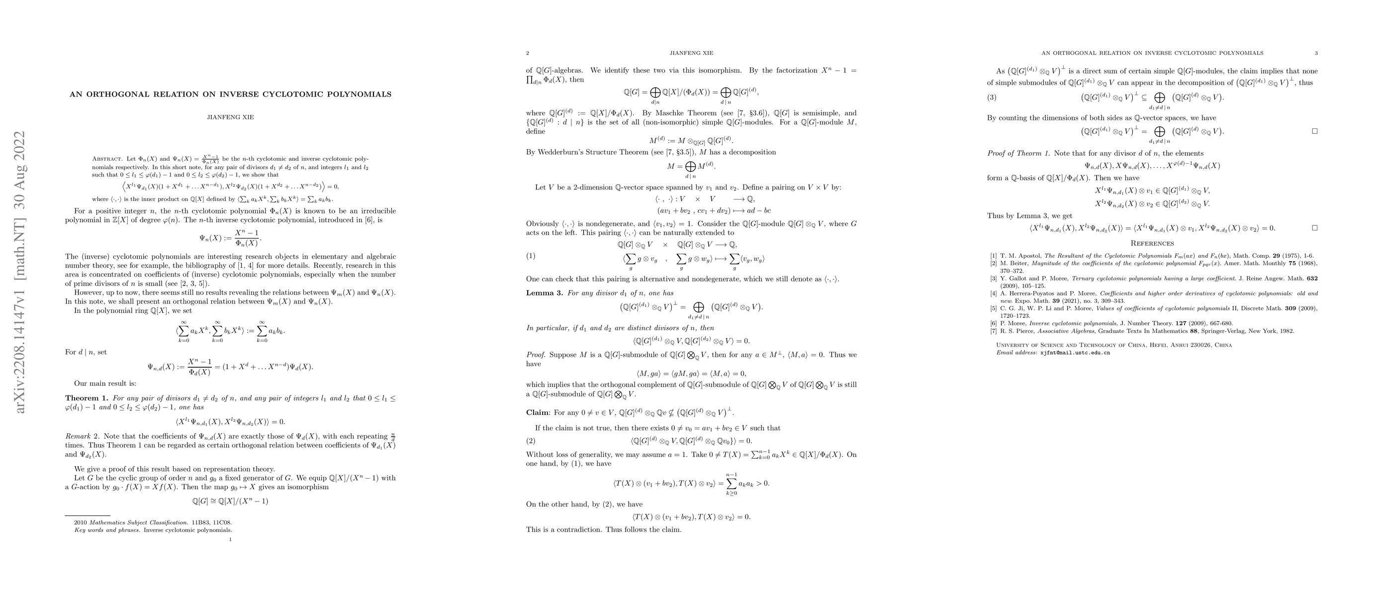 Thumbnail for An orthogonal relation on inverse cyclotomic polynomials