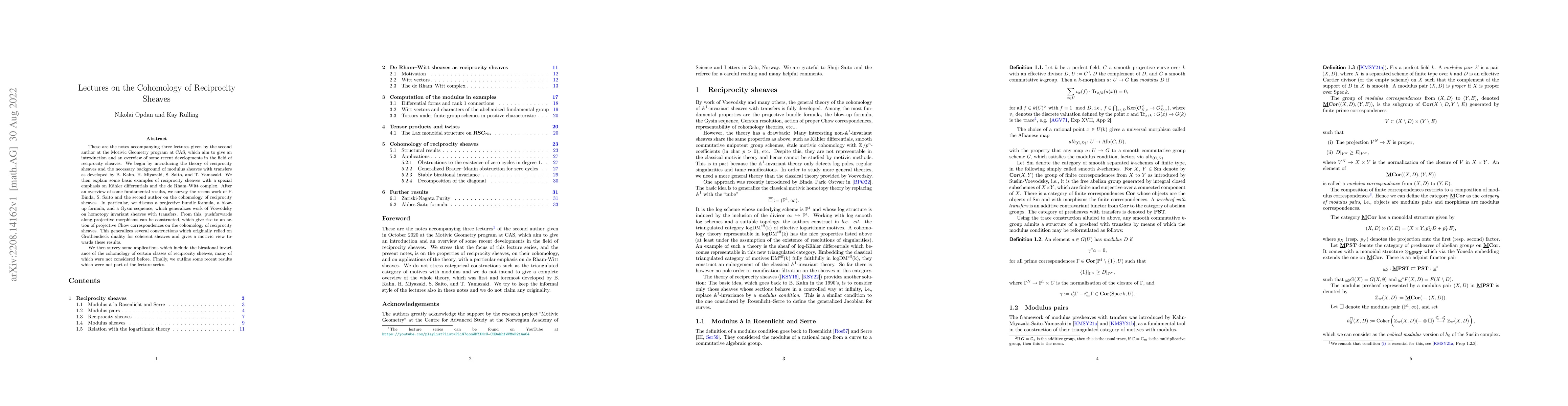 Thumbnail for Lectures on the cohomology of reciprocity sheaves