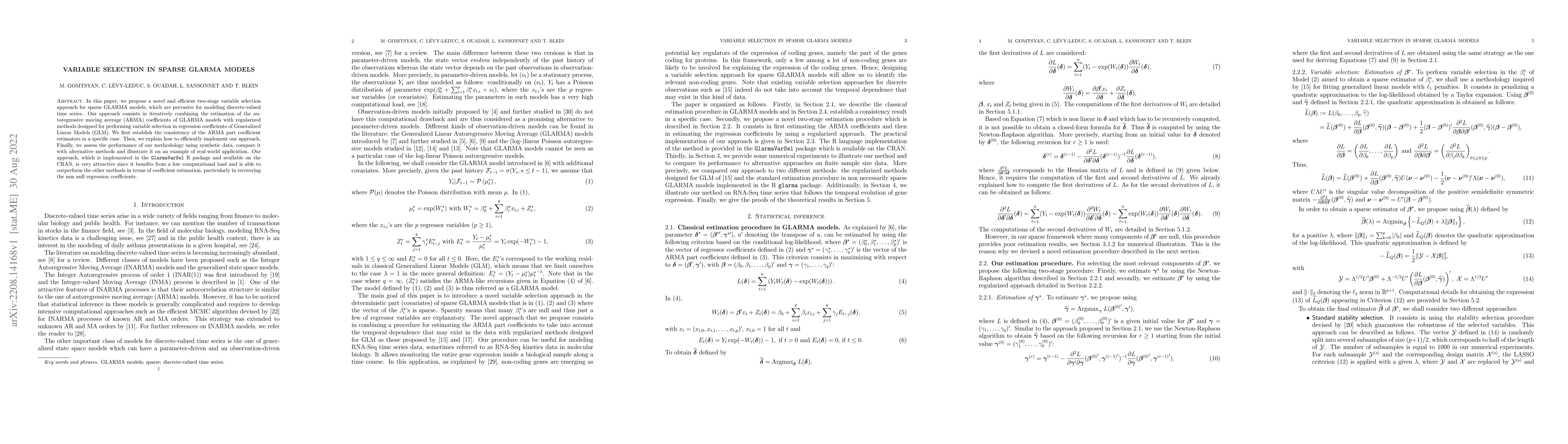 Thumbnail for Variable selection in sparse GLARMA models