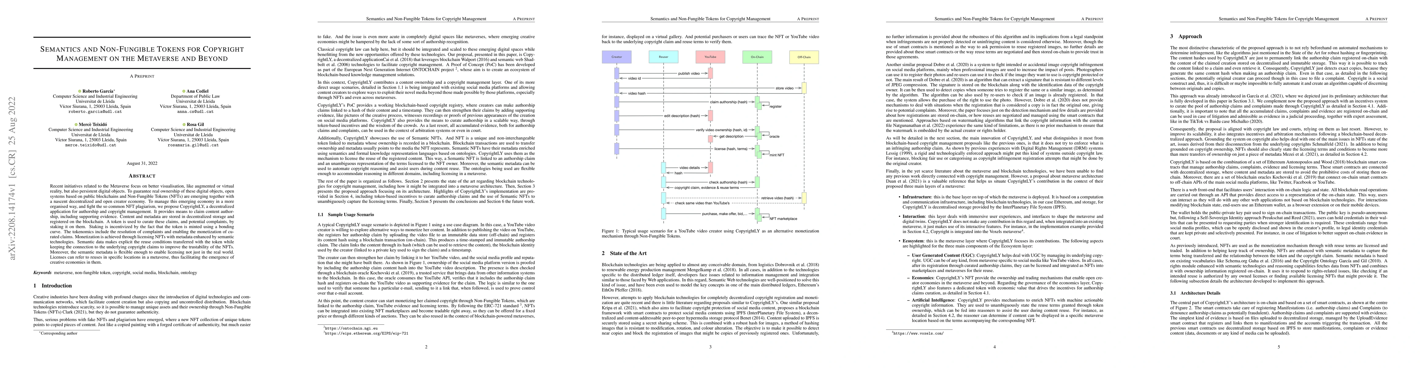 Thumbnail for Semantics and Non-Fungible Tokens for Copyright Management on the
  Metaverse and Beyond