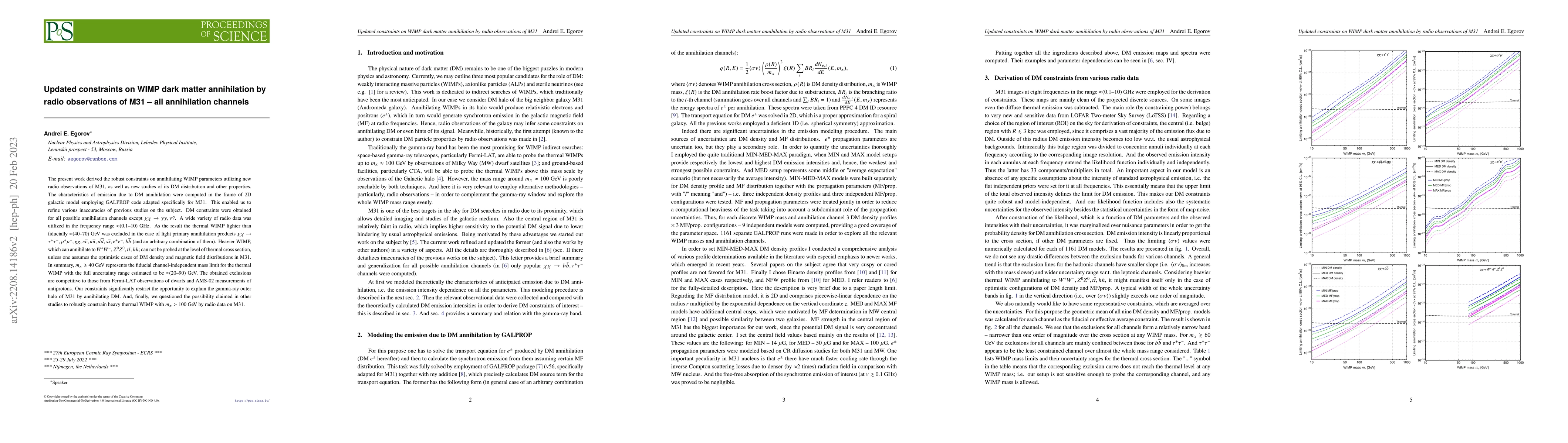 Thumbnail for Updated constraints on WIMP dark matter by radio observations of M31 --
  all annihilation channels
