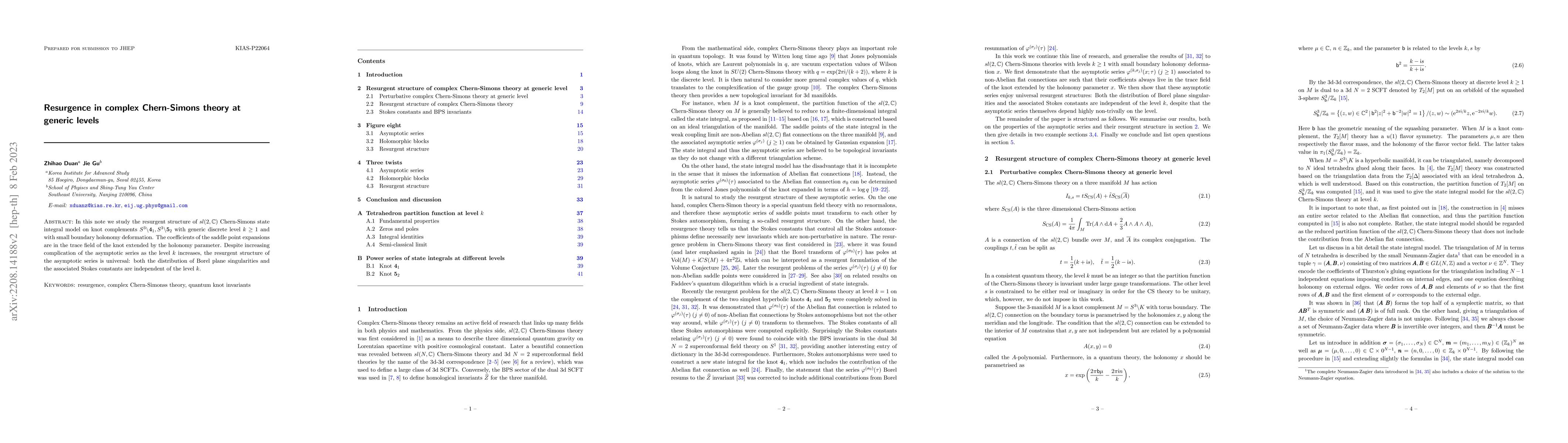 Thumbnail for Resurgence in complex Chern-Simons theory at generic levels
