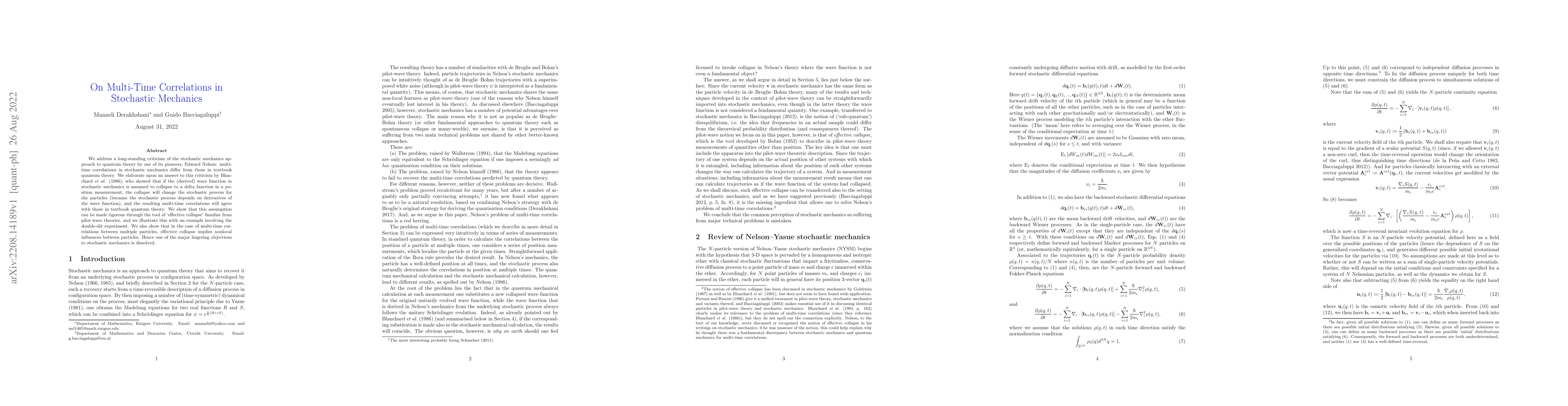 Thumbnail for On Multi-Time Correlations in Stochastic Mechanics