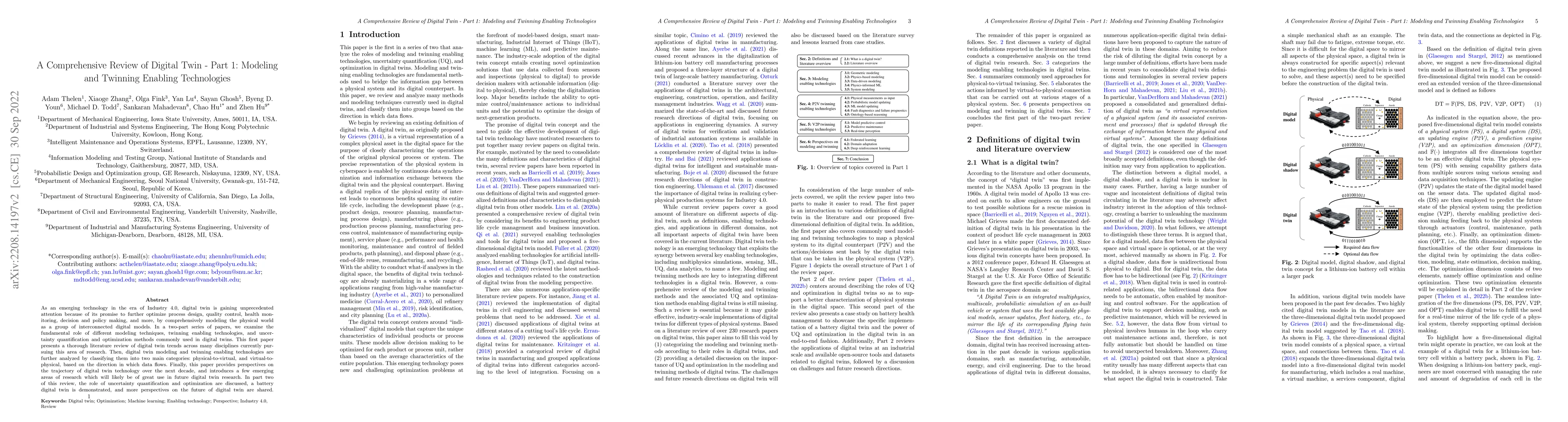 Thumbnail for A Comprehensive Review of Digital Twin -- Part 1: Modeling and Twinning
  Enabling Technologies
