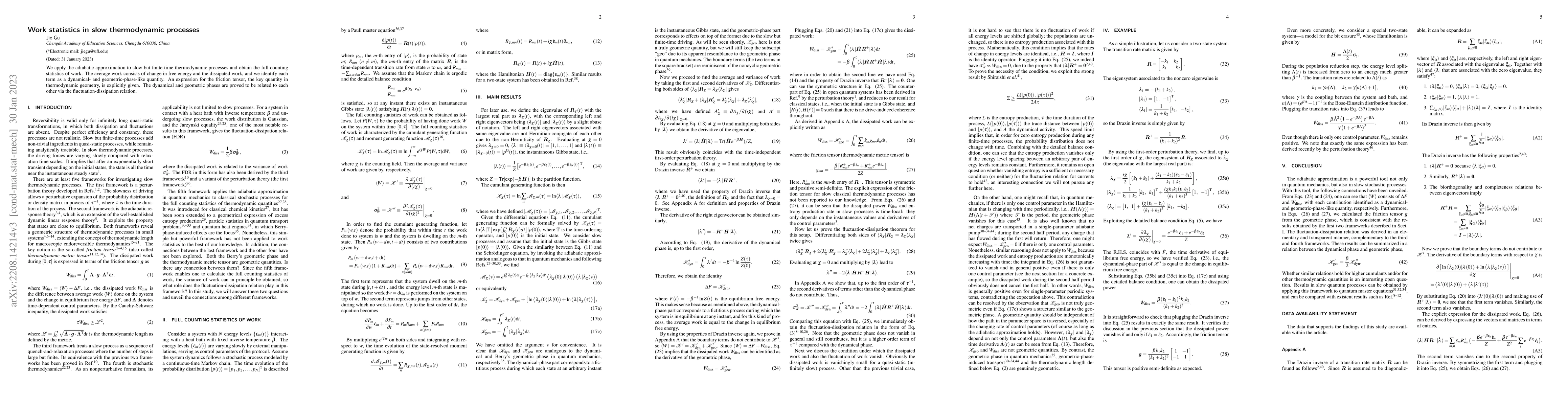 Thumbnail for Work statistics in slow thermodynamic processes