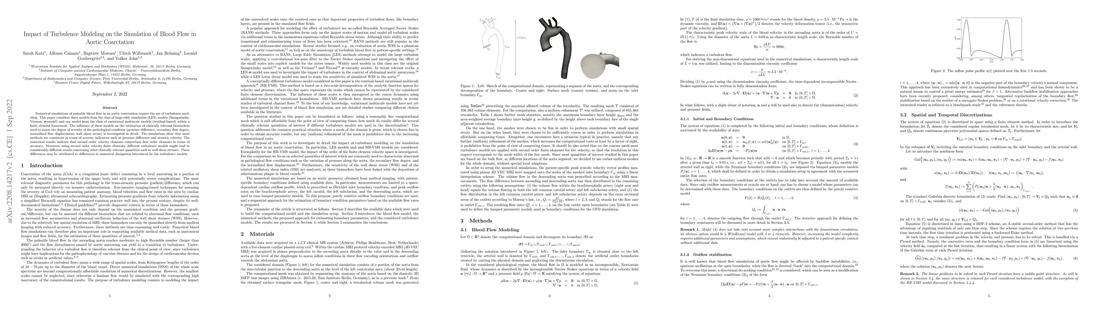 Thumbnail for Impact of Turbulence Modeling on the Simulation of Blood Flow in Aortic
  Coarctation