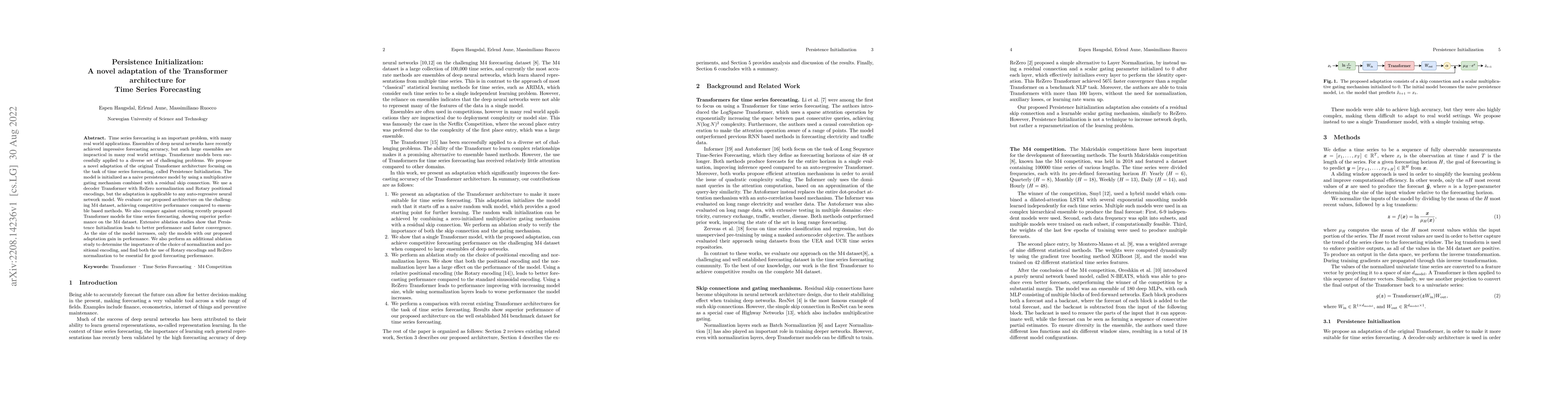 Thumbnail for Persistence Initialization: A novel adaptation of the Transformer
  architecture for Time Series Forecasting