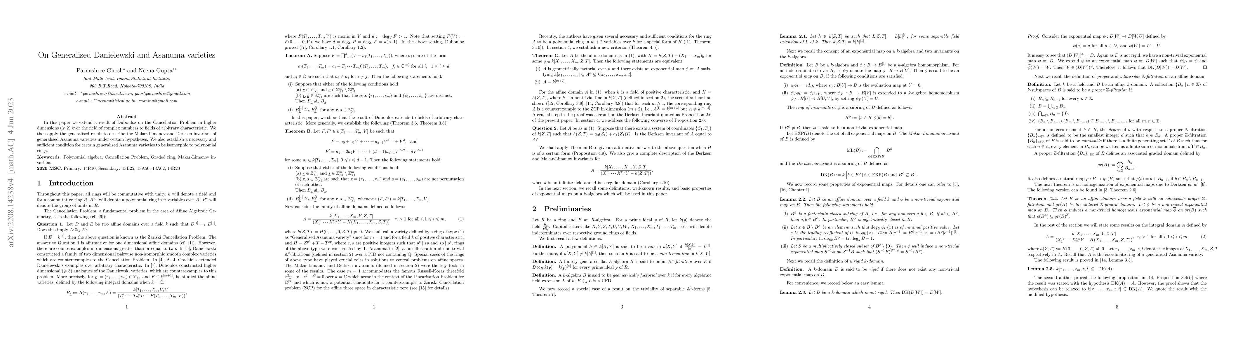 Thumbnail for On Generalised Danielewski and Asanuma varieties