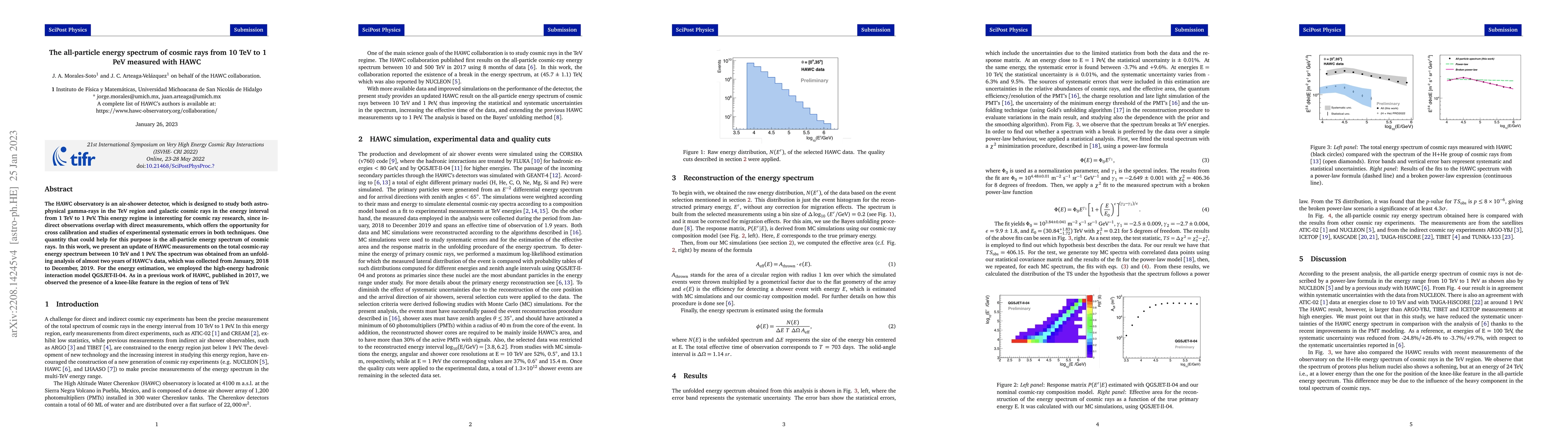 Thumbnail for The all-particle energy spectrum of cosmic rays from 10 TeV to 1 PeV
  measured with HAWC