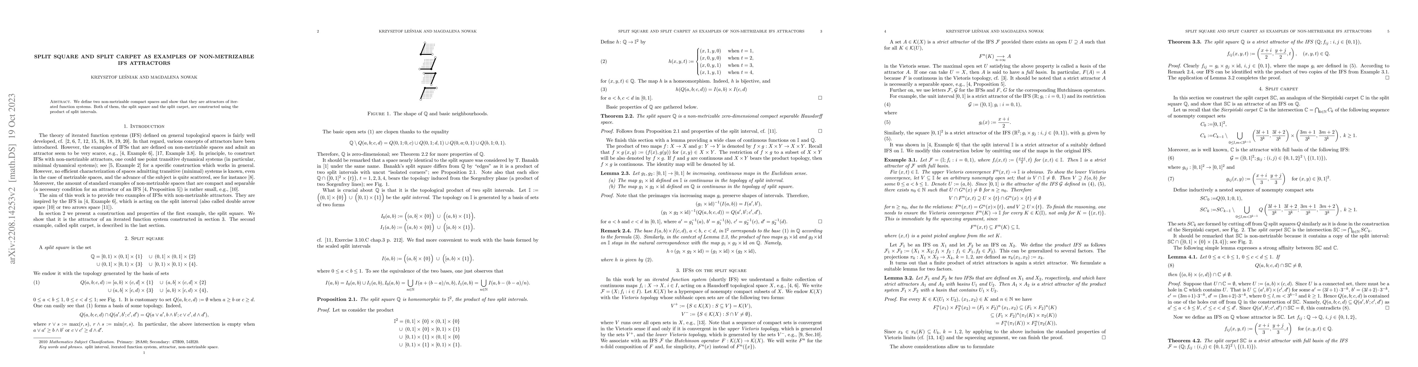 Thumbnail for Split square and split carpet as examples of non-metrizable IFS
  attractors