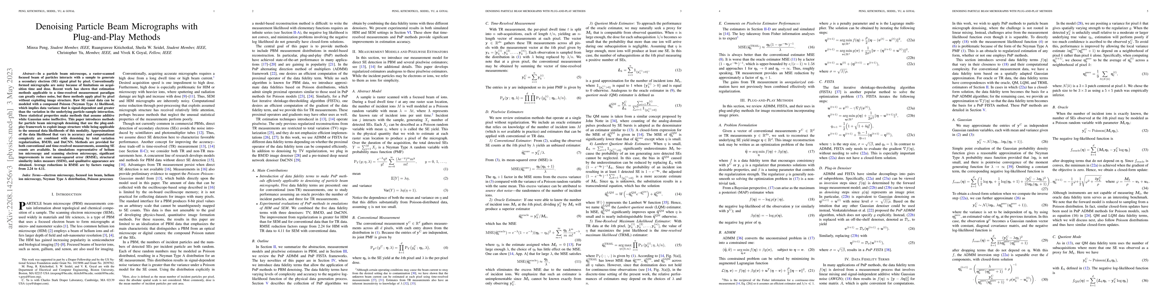 Thumbnail for Denoising Particle Beam Micrographs with Plug-and-Play Methods