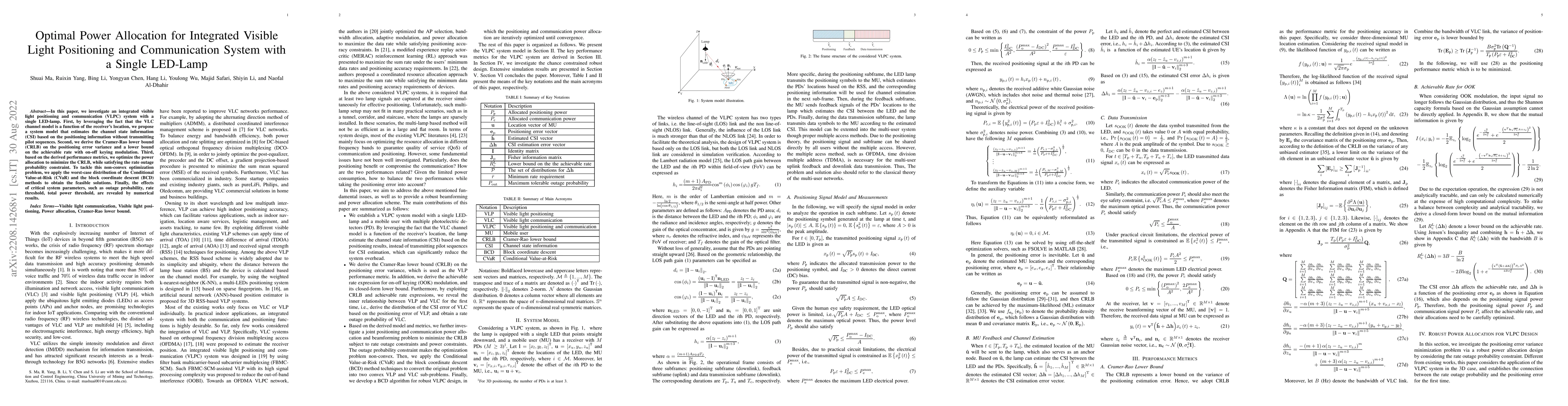 Thumbnail for Optimal Power Allocation for Integrated Visible Light Positioning and
  Communication System with a Single LED-Lamp