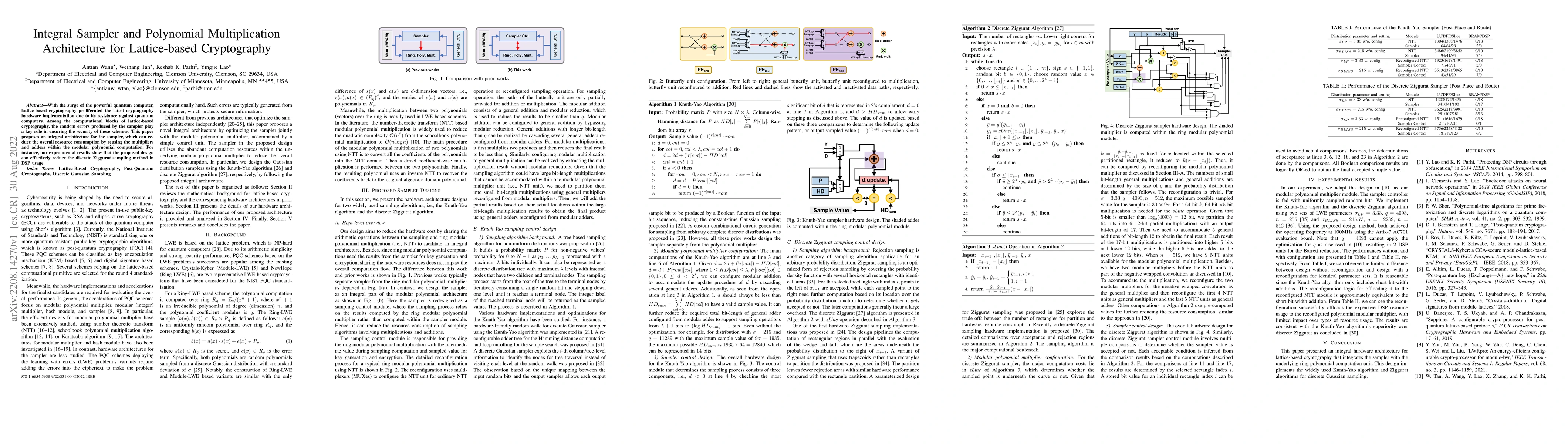 Thumbnail for Integral Sampler and Polynomial Multiplication Architecture for
  Lattice-based Cryptography