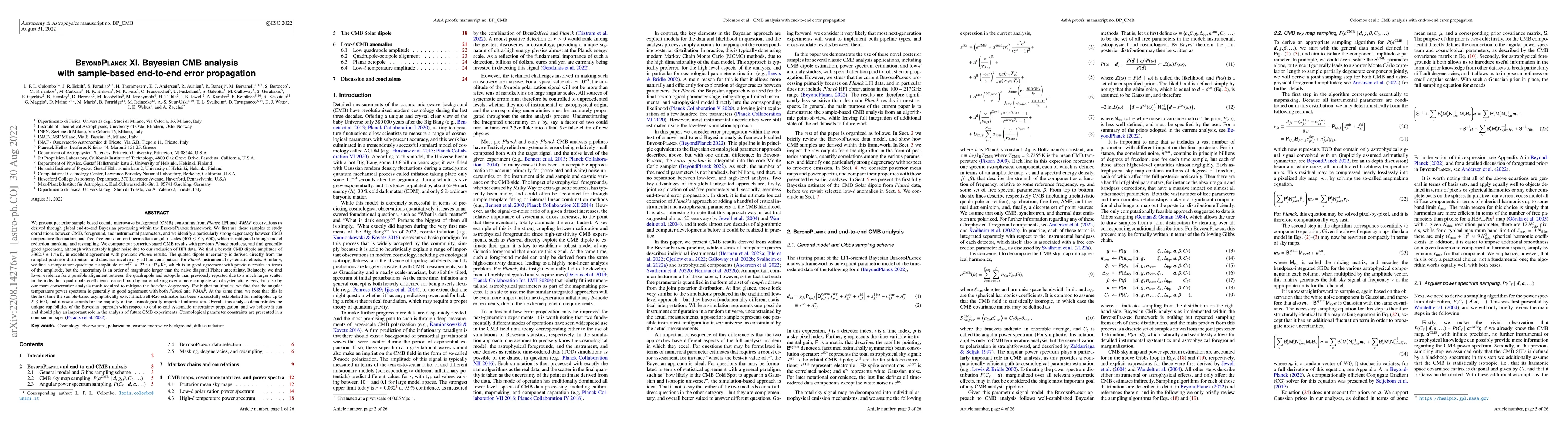 Thumbnail for BeyondPlanck XI. Bayesian CMB analysis with sample-based end-to-end
  error propagation