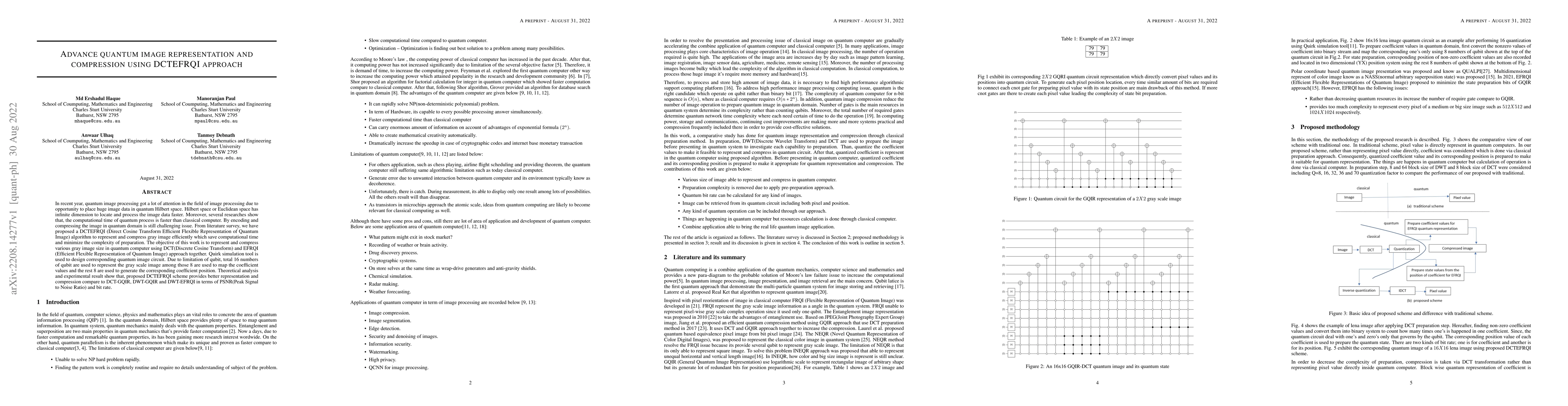 Thumbnail for Advance quantum image representation and compression using DCTEFRQI
  approach