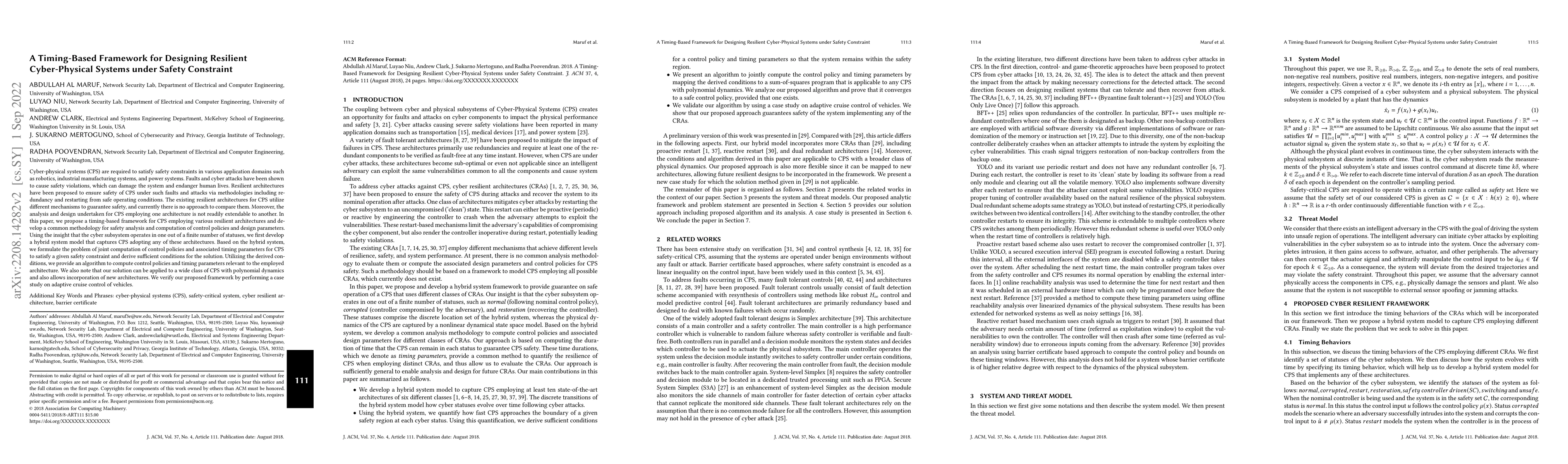 Thumbnail for A Timing-Based Framework for Designing Resilient Cyber-Physical Systems
  under Safety Constraint