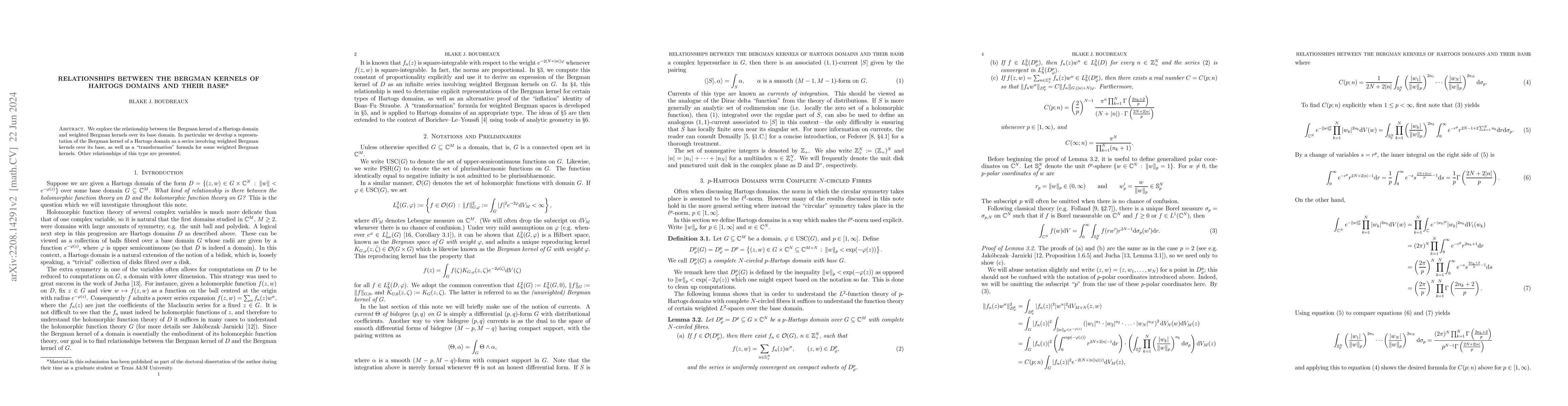 Thumbnail for Relationships Between the Bergman Kernels of Hartogs Domains and Their
  Base