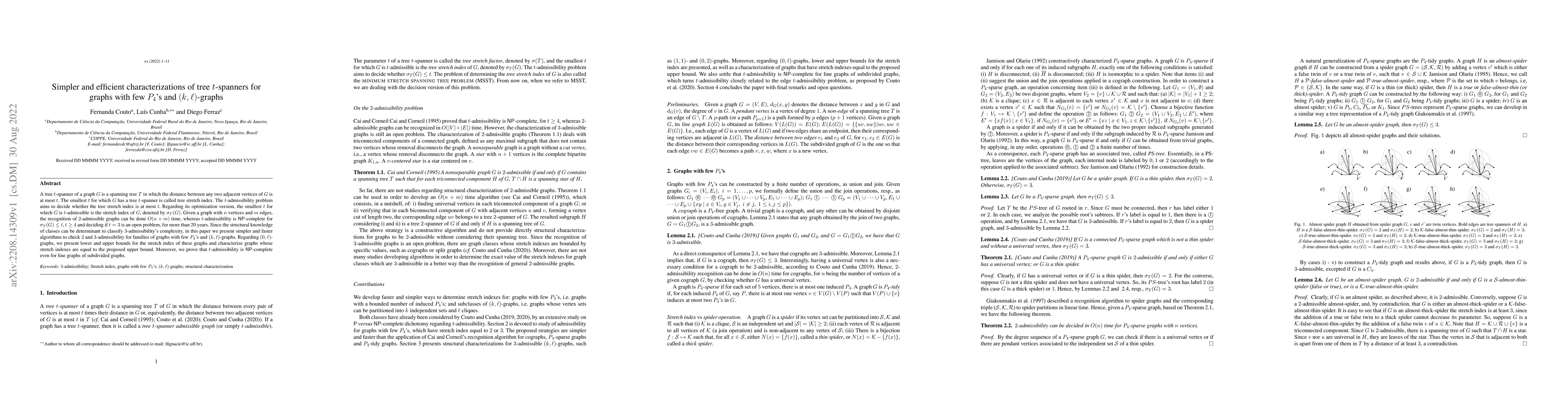 Thumbnail for Simpler and efficient characterizations of tree t-spanners for graphs
  with few P4's and (k, l)-graphs