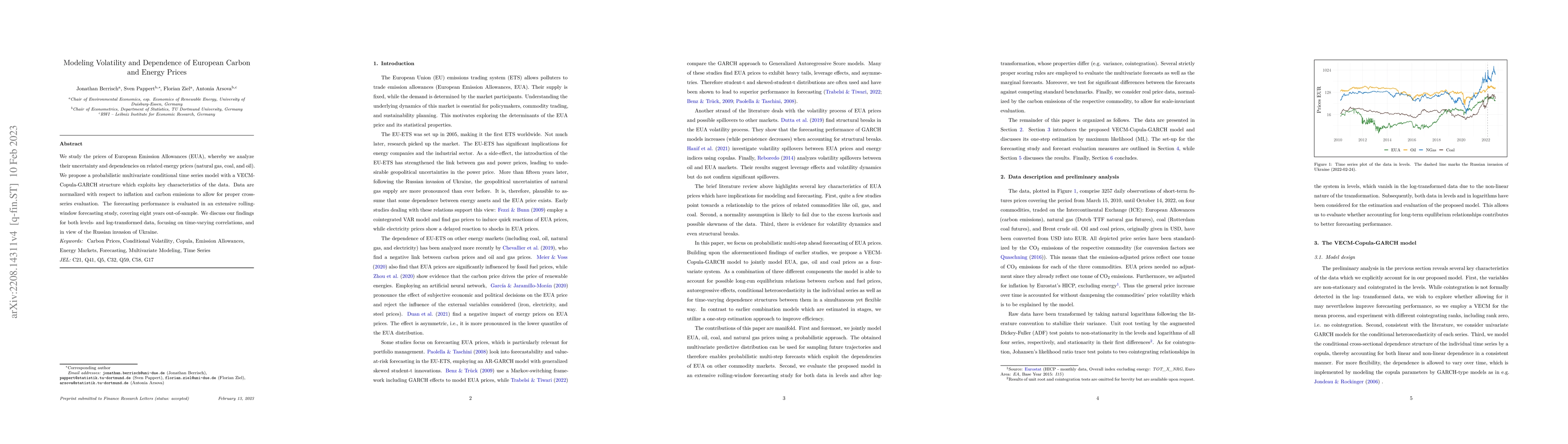 Thumbnail for Modeling Volatility and Dependence of European Carbon and Energy Prices