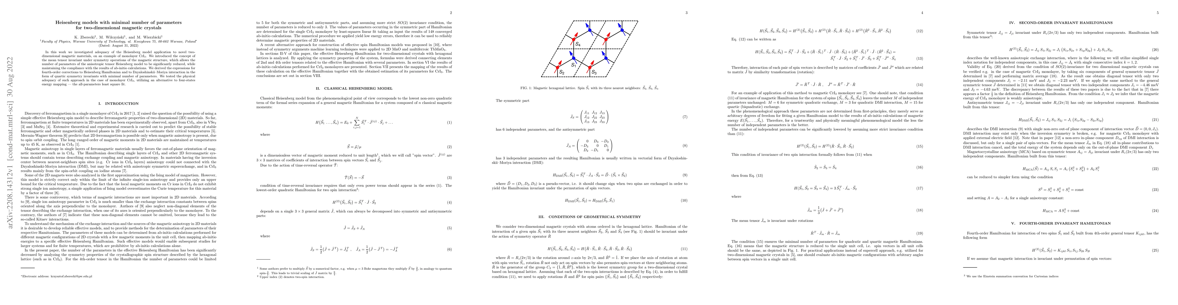 Thumbnail for Heisenberg models with minimal number of parameters for two-dimensional
  magnetic crystals