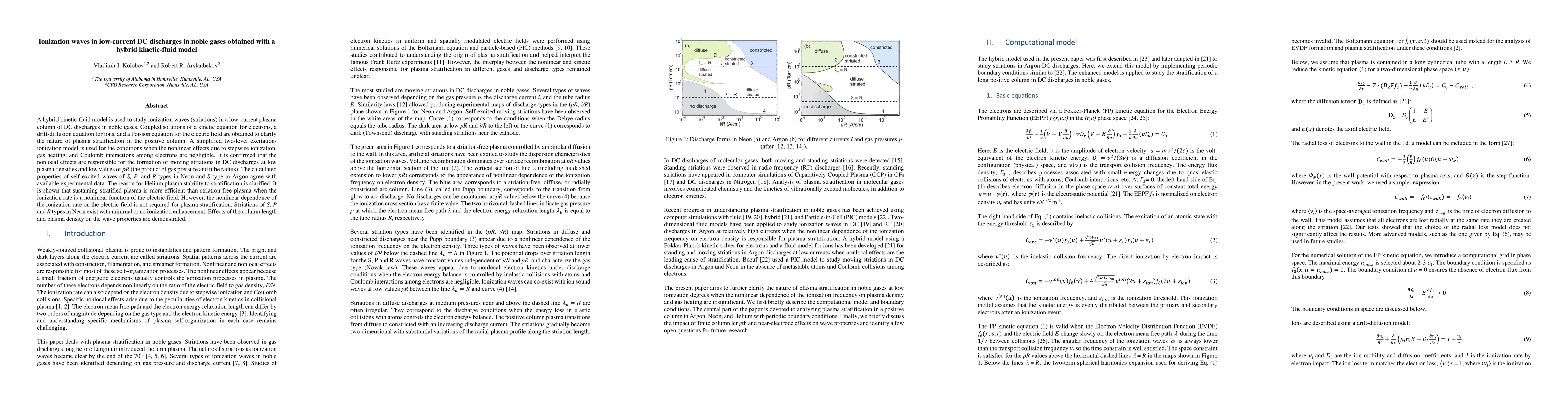 Thumbnail for Ionization waves (striations) in low-current DC discharges in noble
  gases obtained with a hybrid kinetic-fluid model