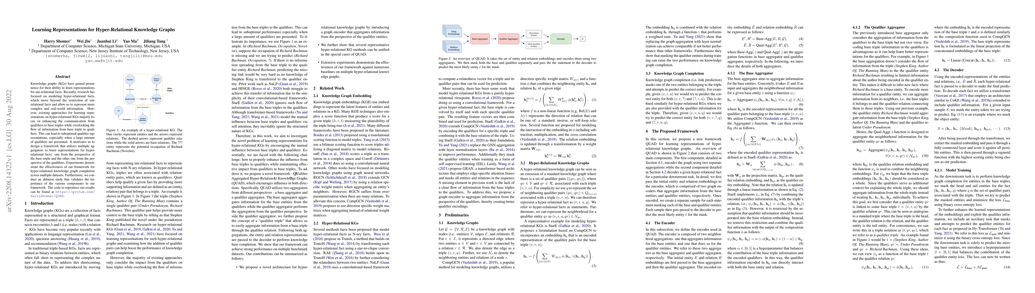 Thumbnail for Learning Representations for Hyper-Relational Knowledge Graphs