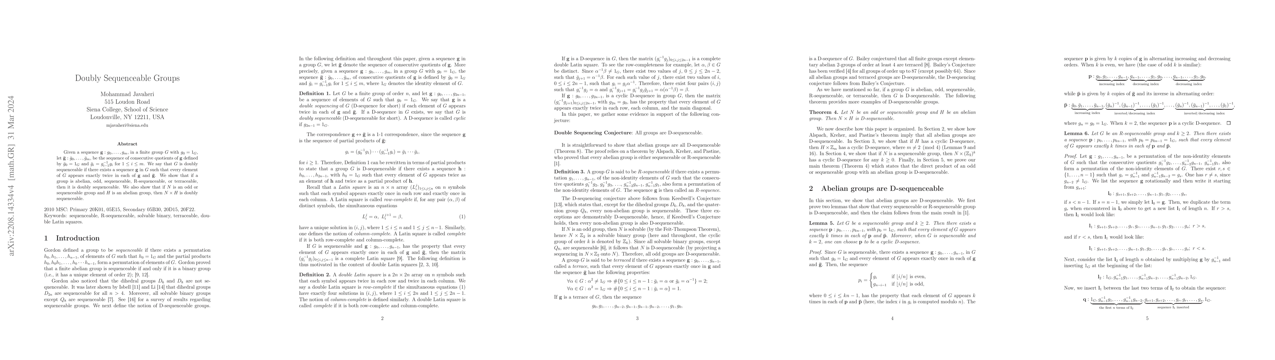Thumbnail for Doubly Sequenceable Groups