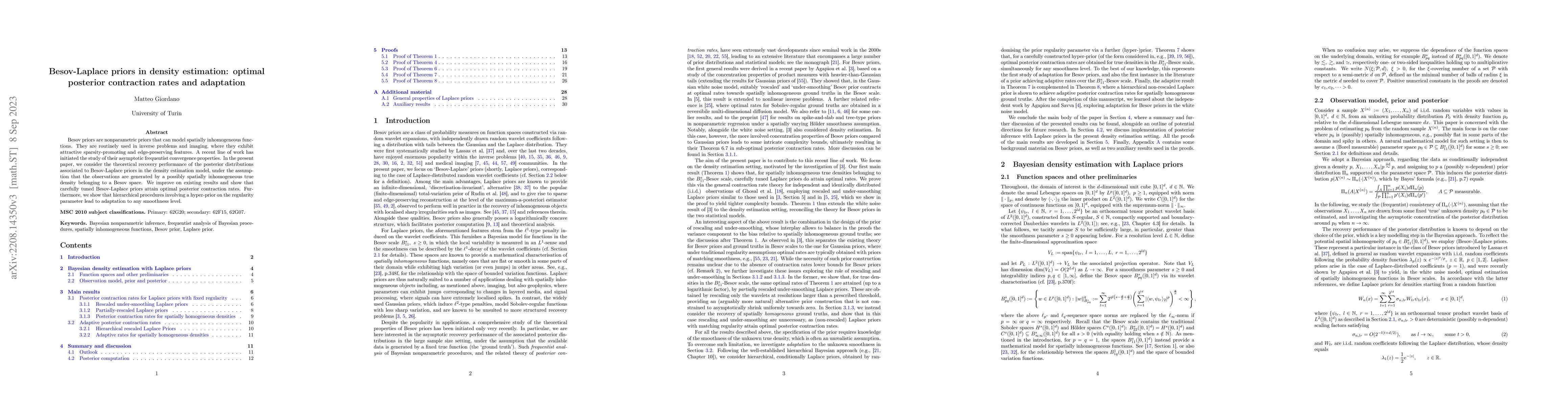 Thumbnail for Besov-Laplace priors in density estimation: optimal posterior
  contraction rates and adaptation