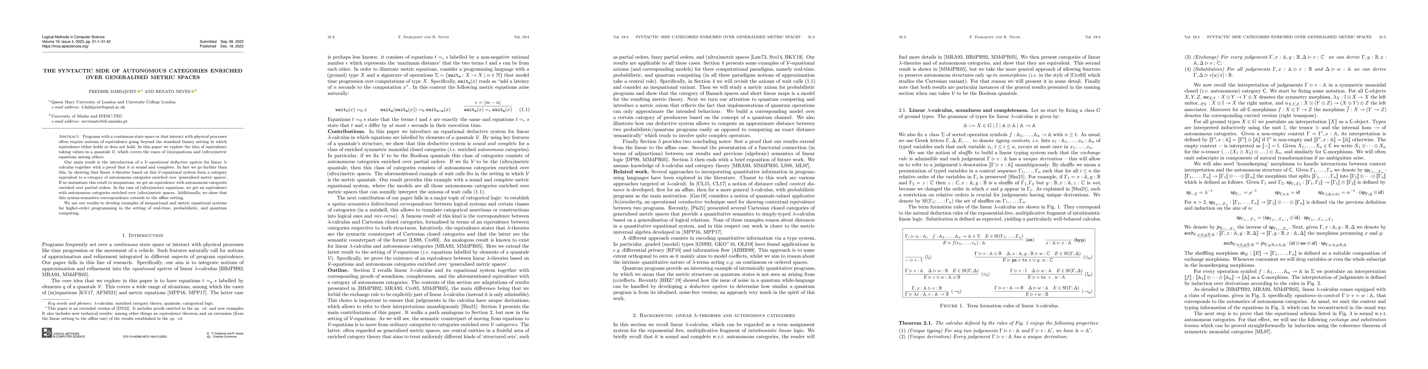 Thumbnail for The syntactic side of autonomous categories enriched over generalised
  metric spaces