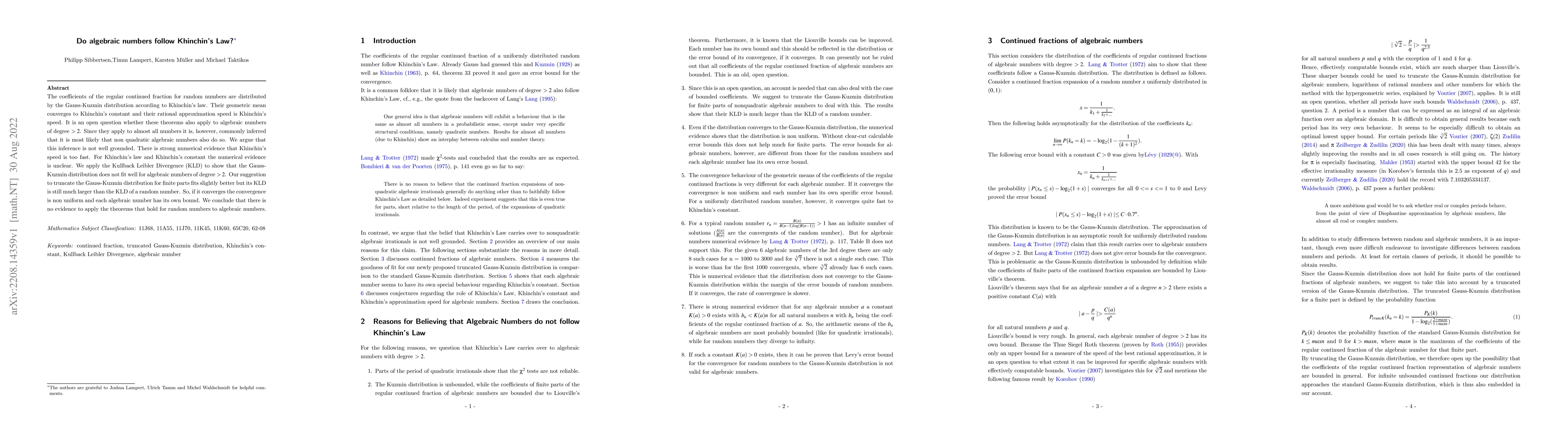 Thumbnail for Do algebraic numbers follow Khinchin's Law?