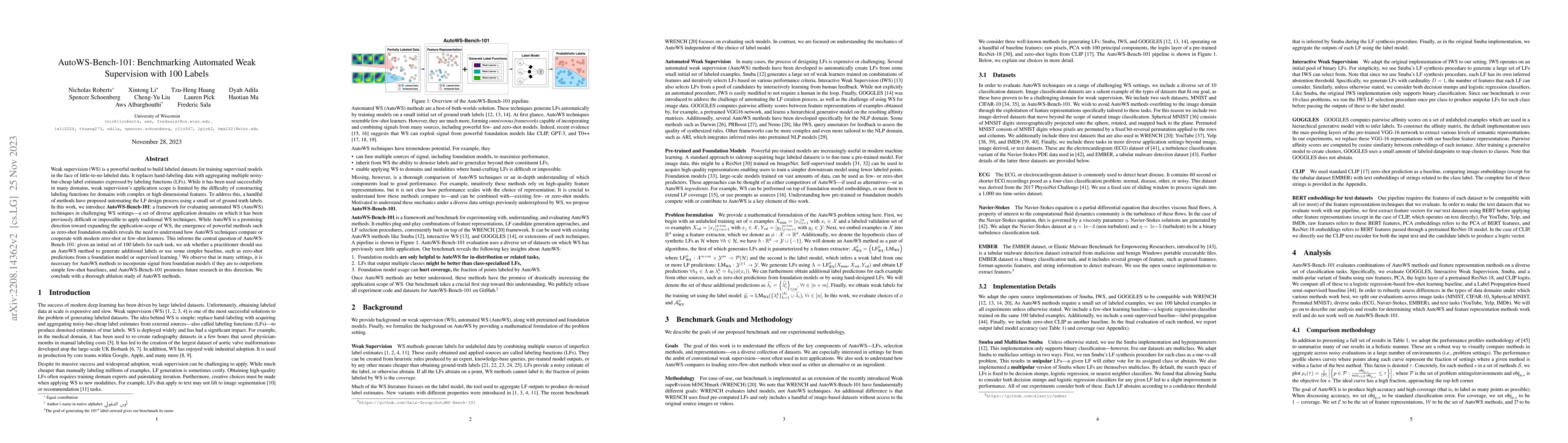 Thumbnail for AutoWS-Bench-101: Benchmarking Automated Weak Supervision with 100
  Labels