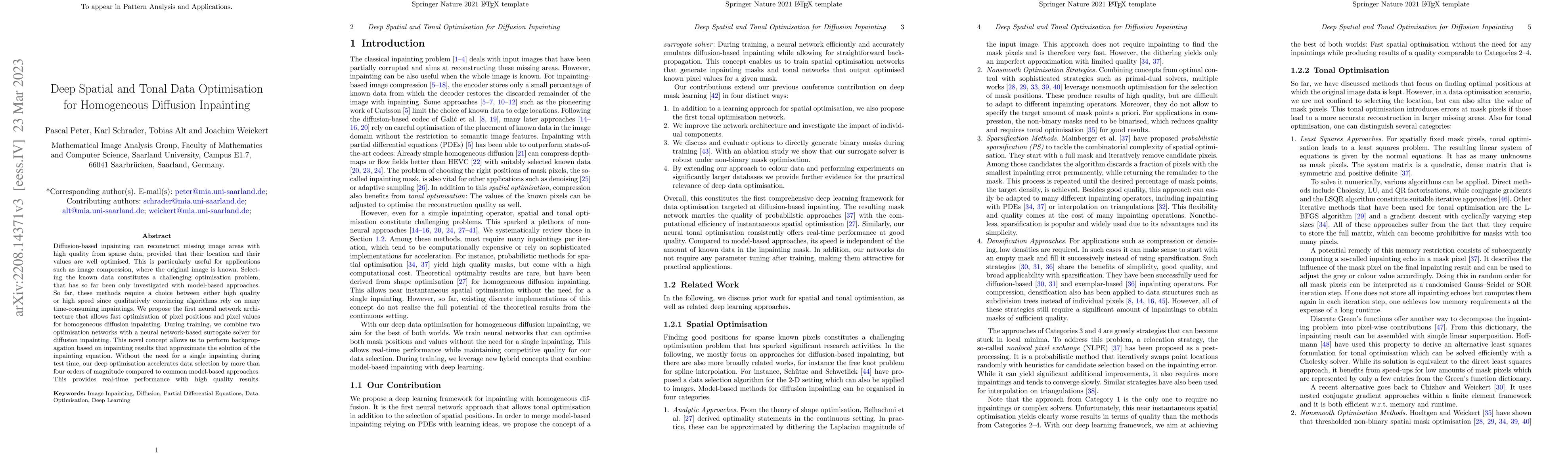 Thumbnail for Deep Spatial and Tonal Data Optimisation for Homogeneous Diffusion
  Inpainting