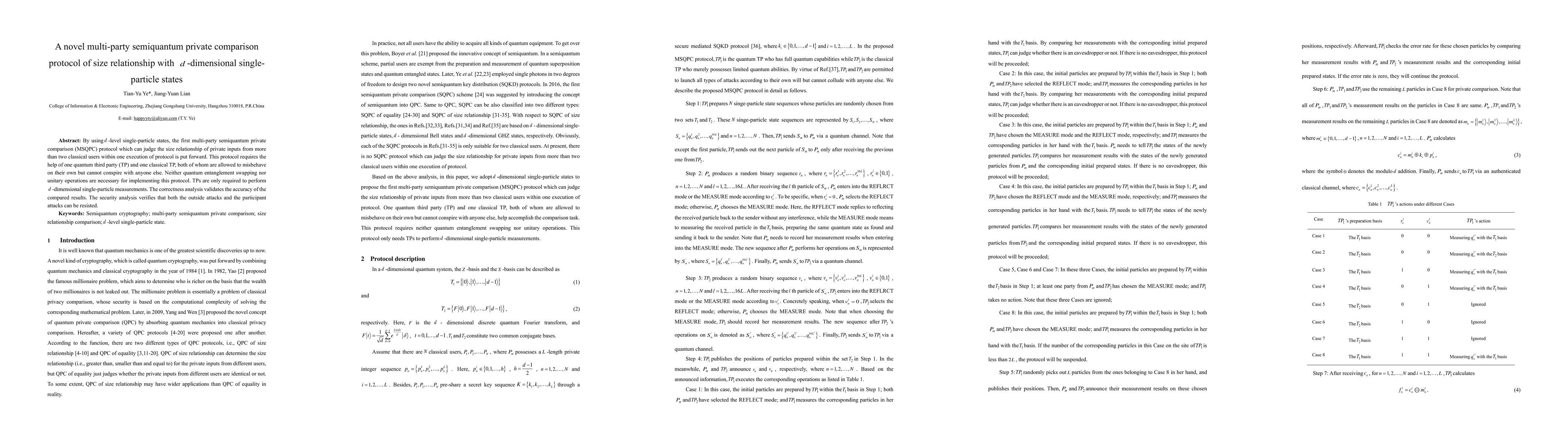 Thumbnail for A novel multi-party semiquantum private comparison protocol of size
  relationship with d-dimensional single-particle states