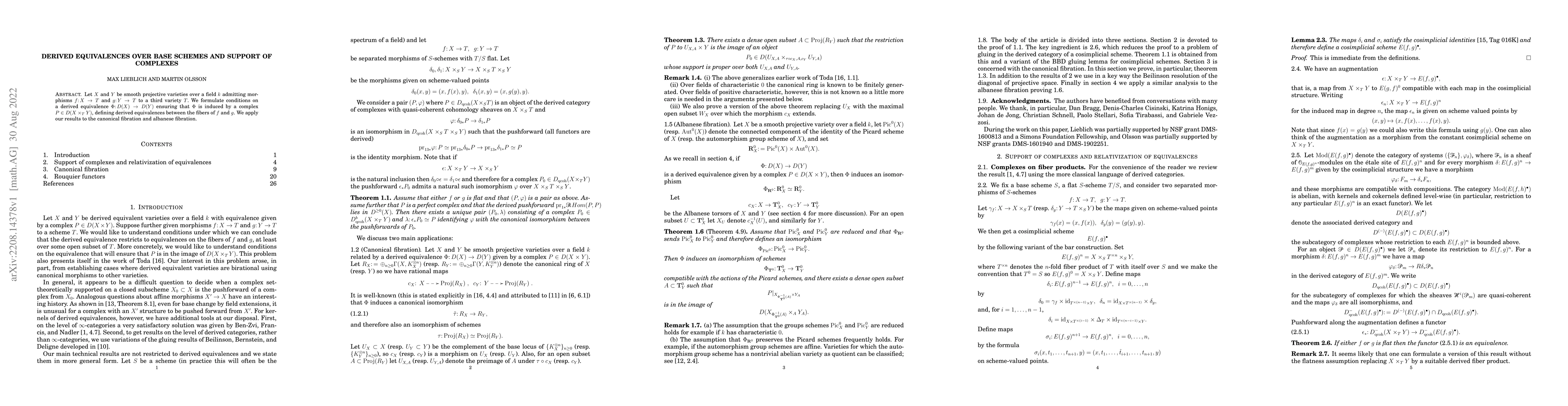 Thumbnail for Derived equivalences over base schemes and support of complexes