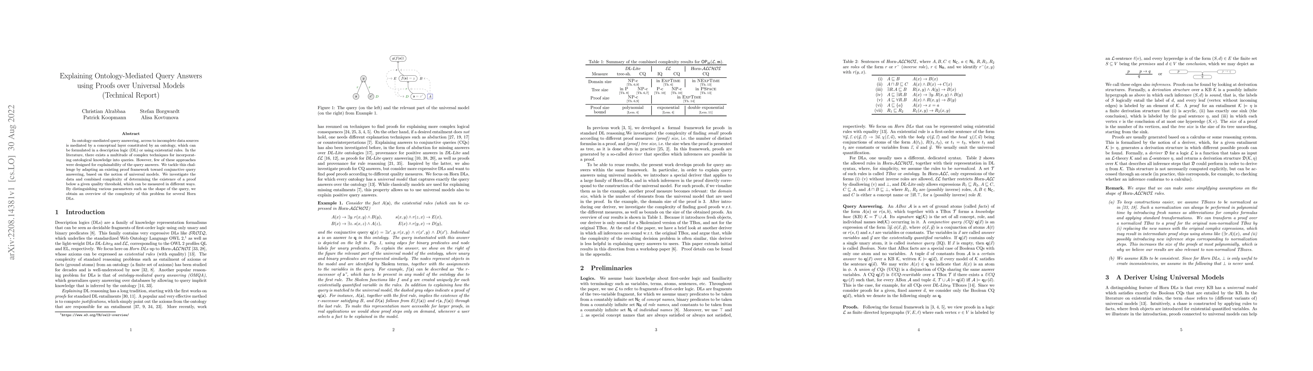 Thumbnail for Explaining Ontology-Mediated Query Answers using Proofs over Universal
  Models (Technical Report)
