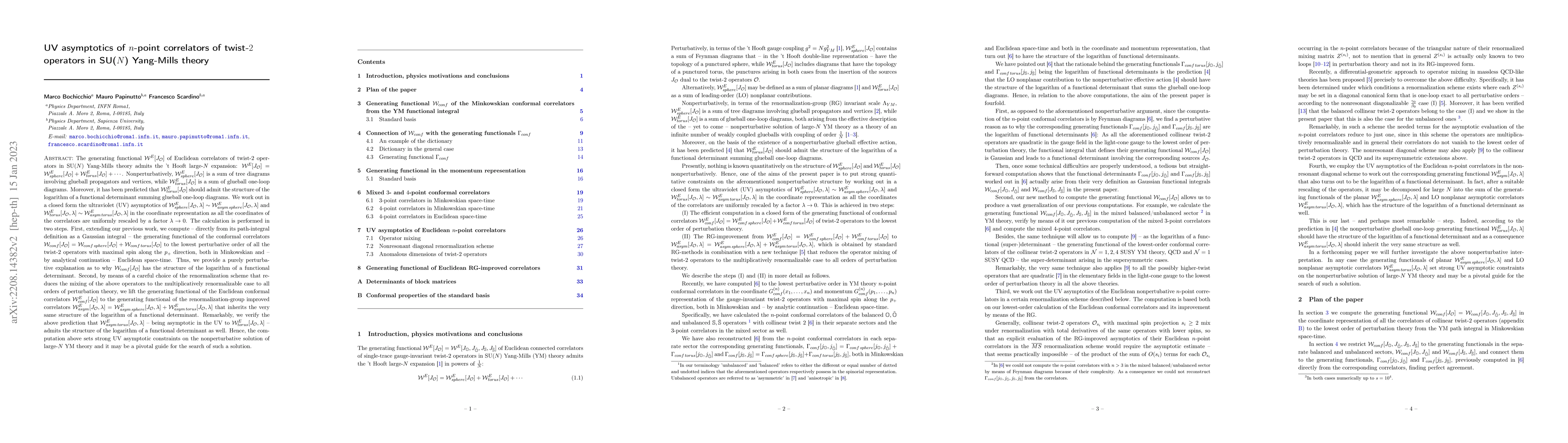 Thumbnail for UV asymptotics of $n$-point correlators of twist-$2$ operators in
  SU($N$) Yang-Mills theory