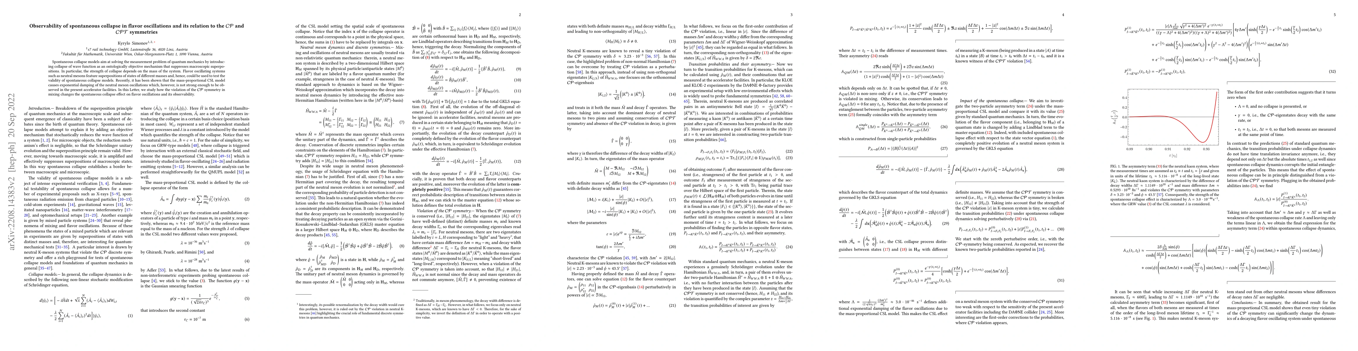 Thumbnail for Observability of spontaneous collapse in flavor oscillations and its
  relation to the CP and CPT symmetries