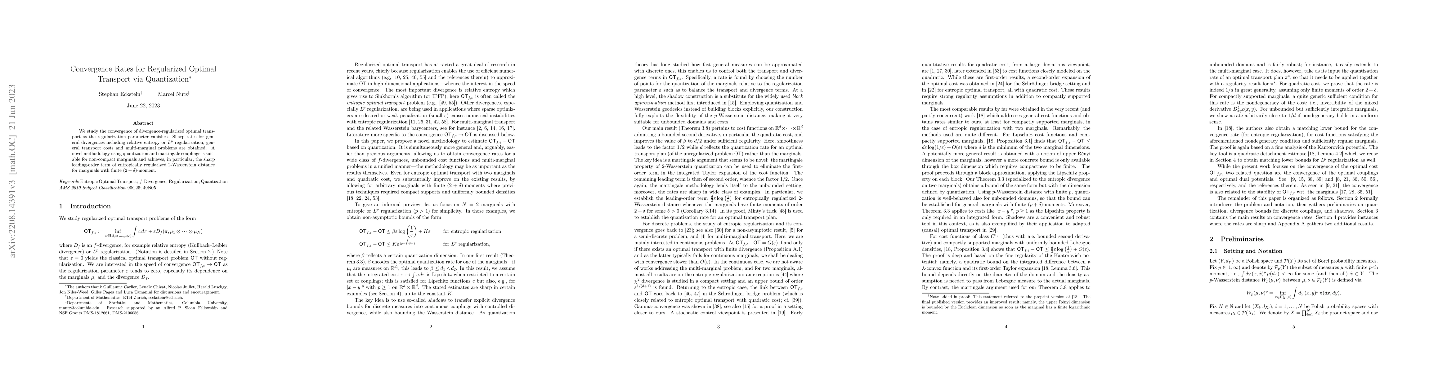 Thumbnail for Convergence Rates for Regularized Optimal Transport via Quantization