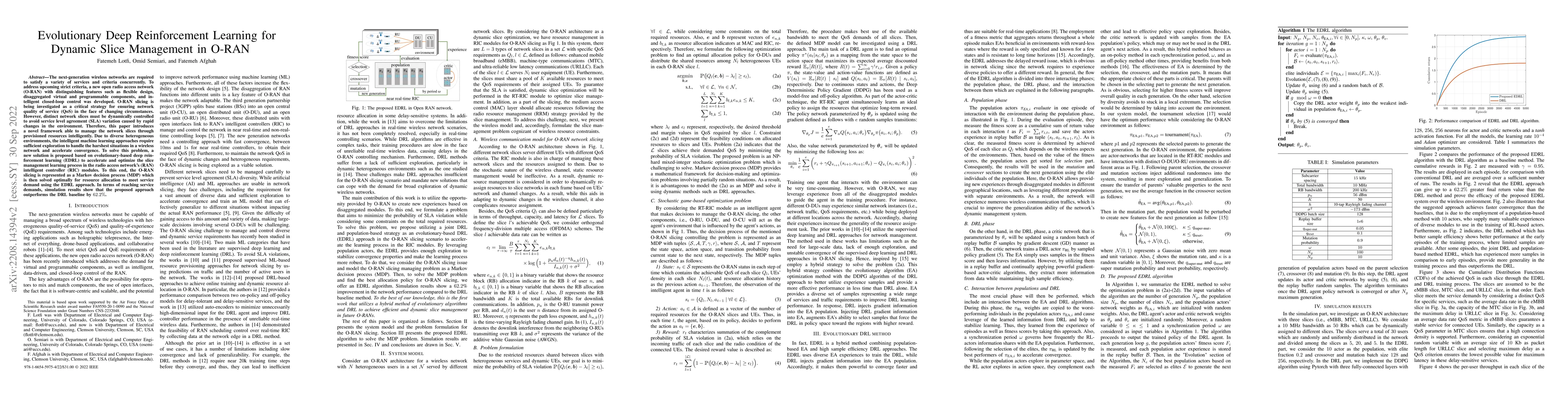 Thumbnail for Evolutionary Deep Reinforcement Learning for Dynamic Slice Management in
  O-RAN