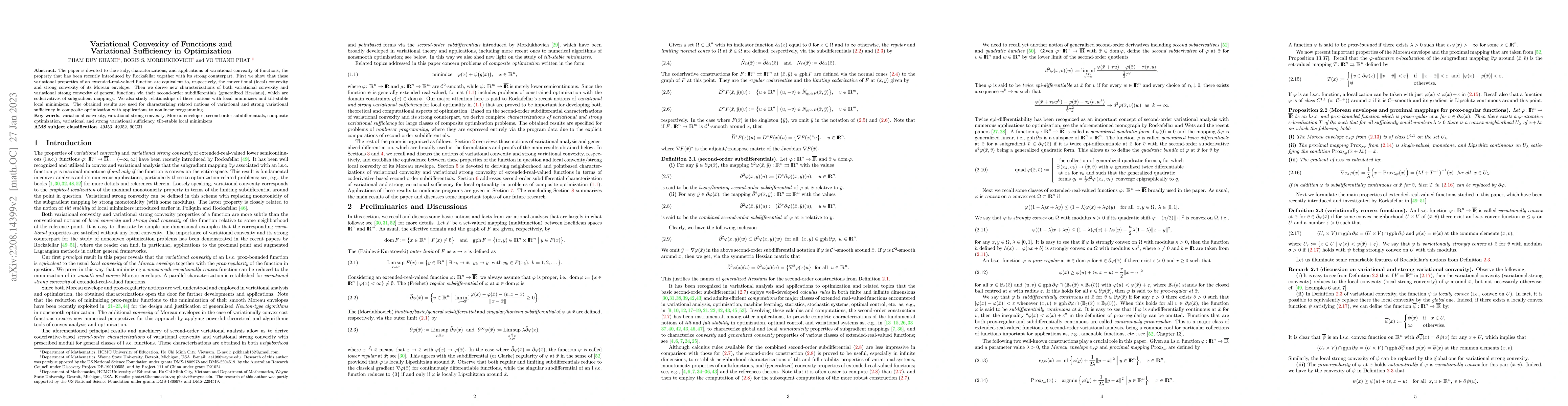 Thumbnail for Variational Convexity of Functions and Variational Sufficiency in
  Optimization